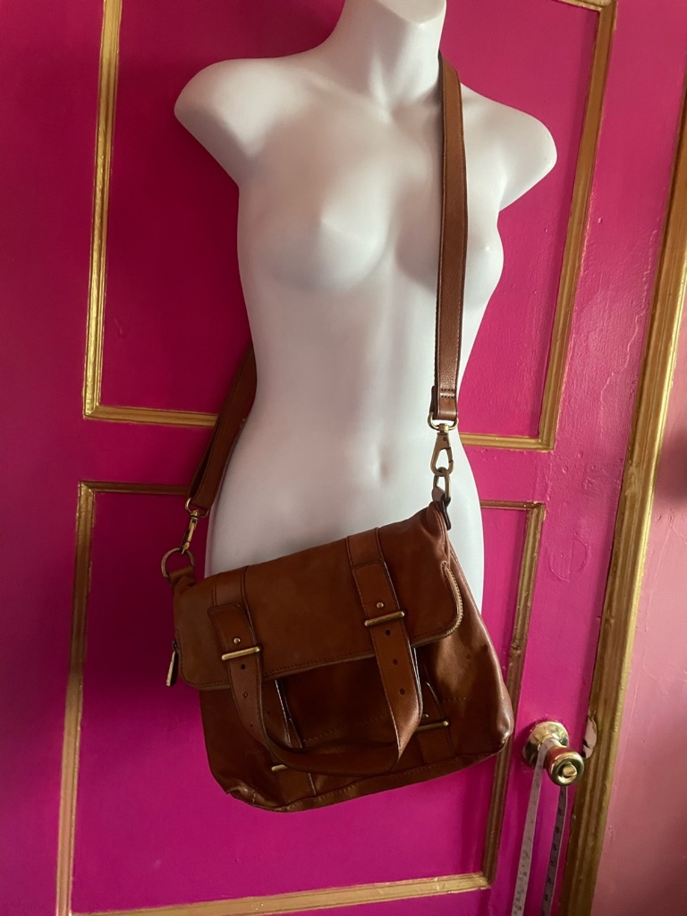 Fossil Brown Leather Fold over Convertible Tote Bag - Picture 2 of 7